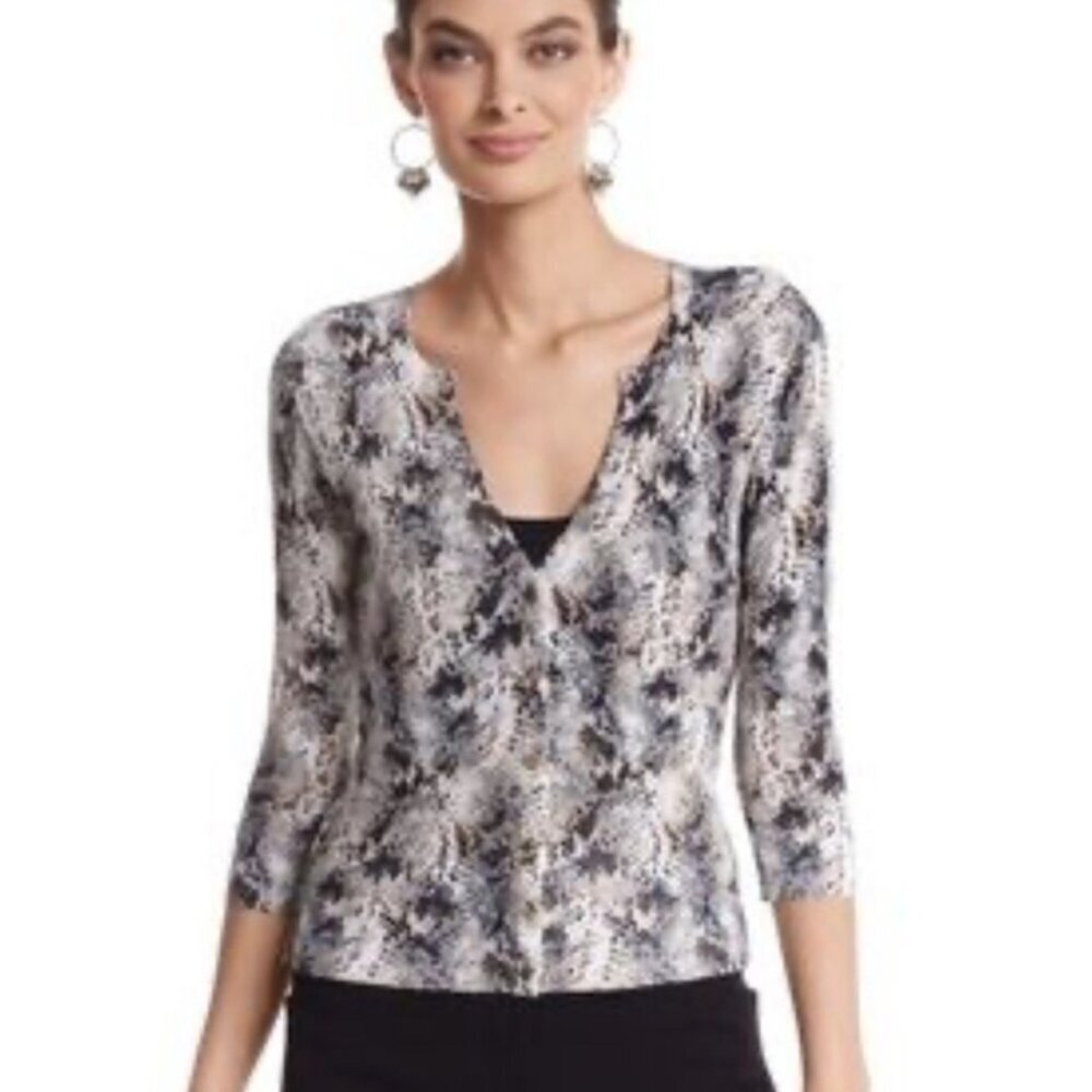 White House Black Market Metallic Reptile Print Cardigan, Size Large